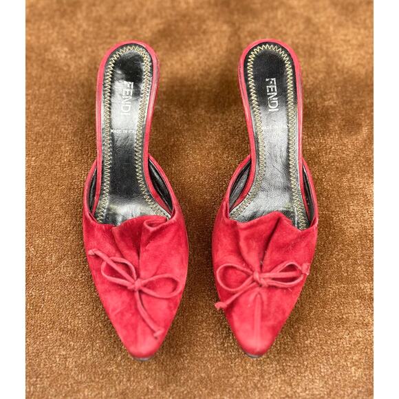 Fendi Red Suede Kitten Heels Size 36 - Picture 1 of 7